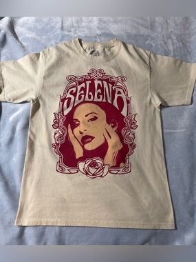 Selena Graphic Tee - Cream with Burgundy Print